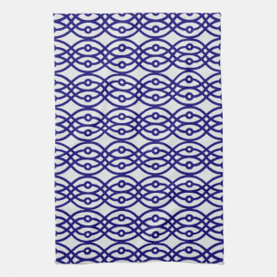 Kimono print, zilver grijs en marineblauw theedoek