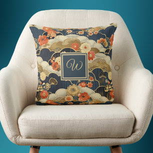 Kimono stijl bloemig Japans print met monogram Kussen