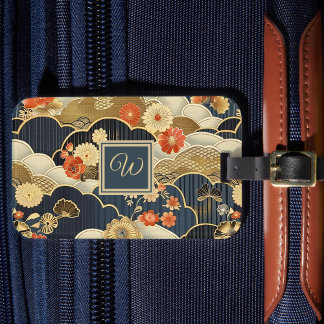 Kimono Style Floral Japanese Print with Monogram Bagagelabel