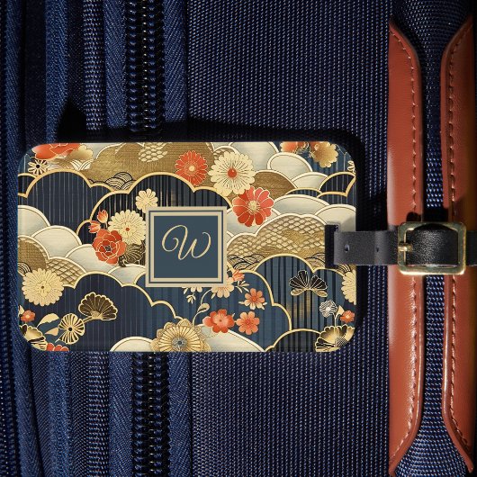 Kimono Style Floral Japanese Print with Monogram Bagagelabel