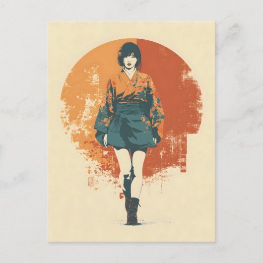 Kimono vrouw vintage briefkaart (Voorkant)