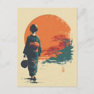 Kimono vrouw vintage briefkaart