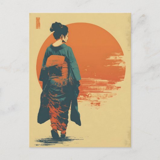 Kimono vrouw vintage briefkaart (Voorkant)