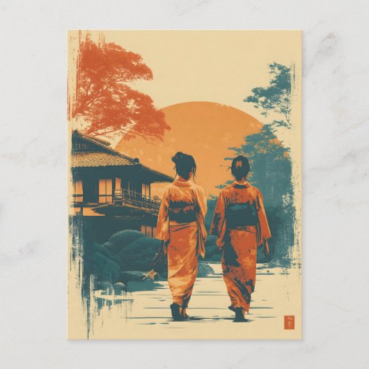 Kimono vrouwen vintage briefkaart (Voorkant)