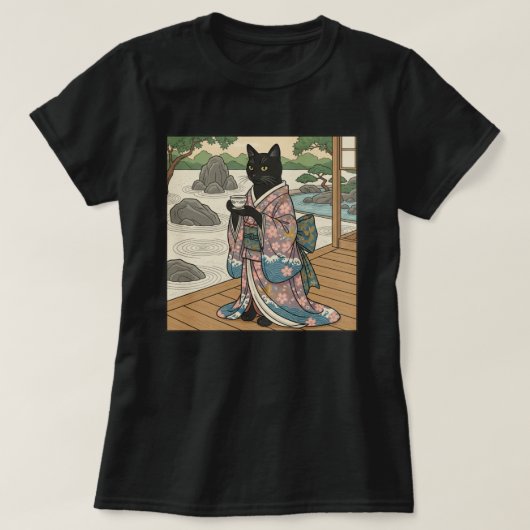 Kimono Zwarte Kat T-shirt (Design voorkant)