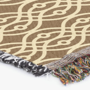 Kimonopdruk, chocoladebruin en geelbruin deken