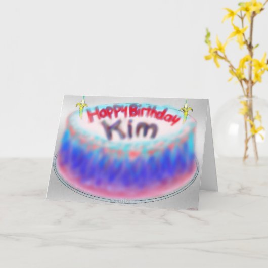 Kim's verjaardagstaart Kaart (Gele Bloem)