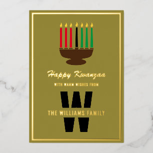 Kinara Candles Happy Kwanzaa Monogram Familienaam Folie Feestdagenkaart