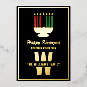 Kinara Candles Monogram Familienaam Happy Kwanzaa Folie Feestdagenkaart