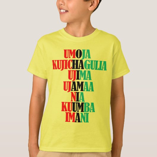 Kinara Colors Text Seven Principles of Kwanzaa T-shirt (Voorkant)
