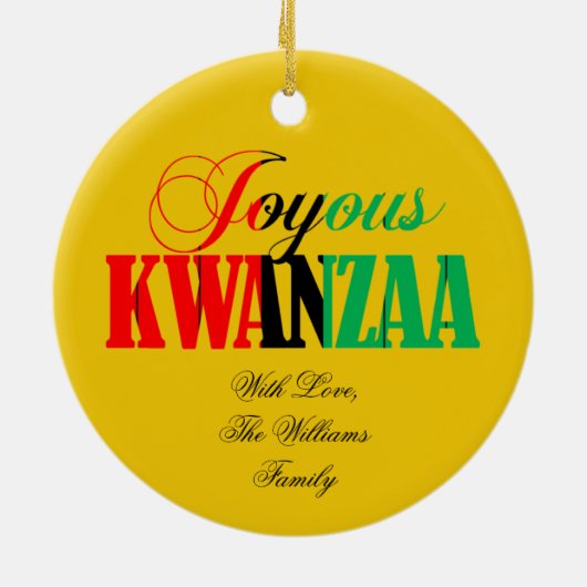 Kinara Kaars Kleuren Joyous Kwanzaa Keramisch Ornament (Achterkant)