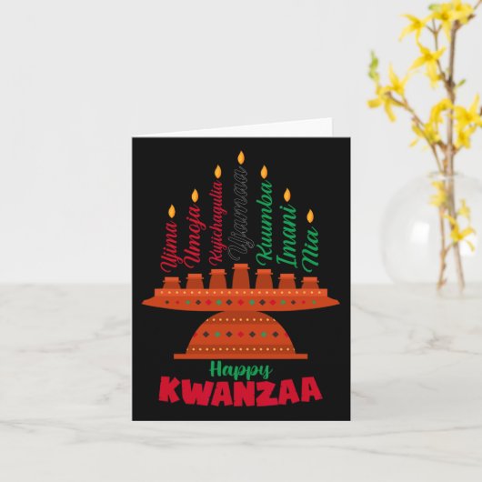 Kinara Seven Candles Principes van Kwanzaa Happy K Kaart (Gele Bloem)