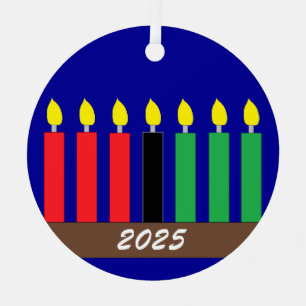 Kinara voor Kwanzaa: Donkerblauw Metalen Ornament