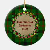 Kincaid Clan Badge & Tartan Gepersonaliseerde Kers Keramisch Ornament (Achterkant)