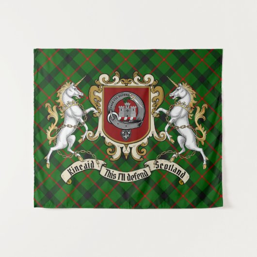 Kincaid Clan Badge & Unicorns w/Tartan Wandkleed (Voorkant (horizontaal))