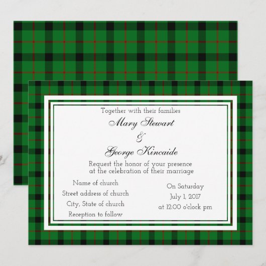 Kincaide Scottish Wedding Invitation Kaart (Voorkant / Achterkant)