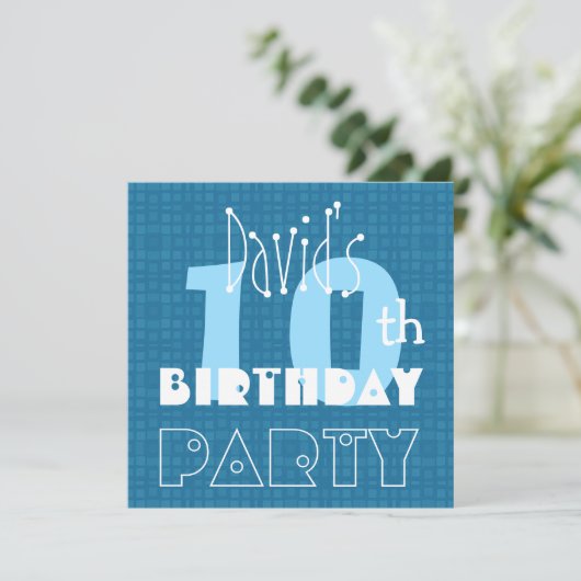 Kind 10e Verjaardag Custom Naam Blauw en Wit V09 Kaart (Staand voorkant)