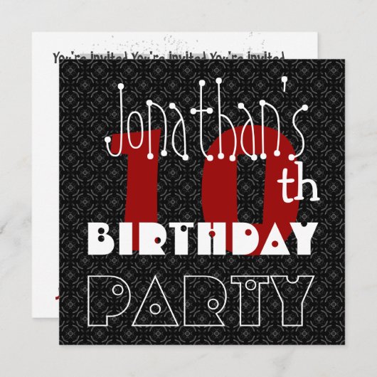 Kind 10e Verjaardag Custom Naam Zwart Wit Rood Kaart (Voorkant / Achterkant)