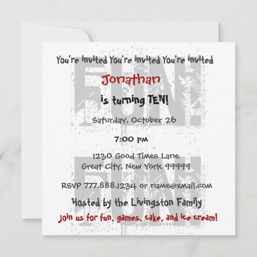 Kind 10e Verjaardag Custom Naam Zwart Wit Rood Kaart (Achterkant)