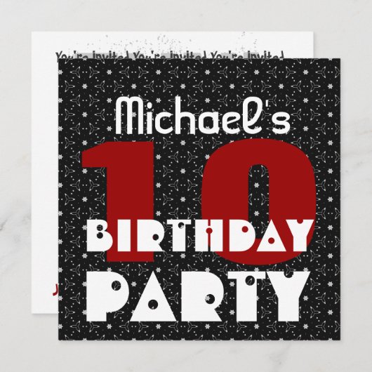Kind 10e verjaardag - Eigen naam zwart wit rood V1 Kaart (Voorkant / Achterkant)