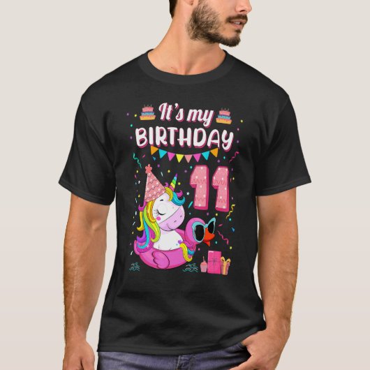 Kind 11th Birthday Girl Unicorn Duck Float Summer  T-shirt (Voorkant)