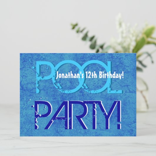 Kind 12e verjaardag Pool Party Blue White V01 Kaart (Staand voorkant)