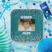 Kind 1e kerstblauwe ster Snowflake Aangepaste foto Papieren Bordje (Feest)
