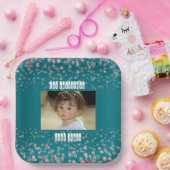 Kind 1e kerstblauwe ster Snowflake Aangepaste foto Papieren Bordje (Feest)