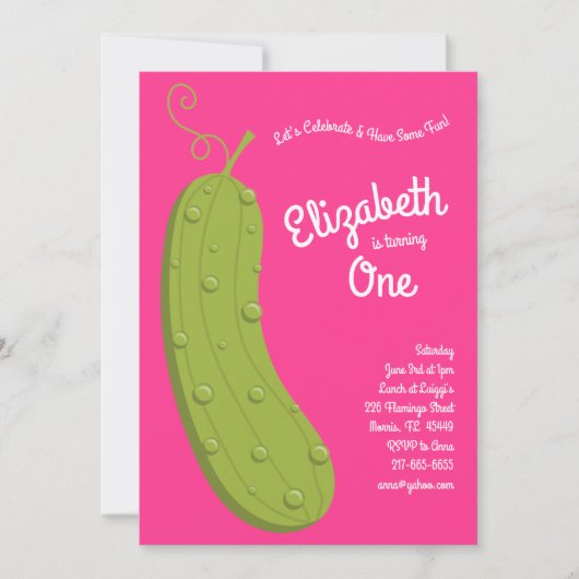 Kind 1e verjaardag voedselroze kaart (Voorkant)