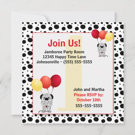 Kind 1ste verjaardag Rood en geel Dalmatiaans Kaart (Achterkant)