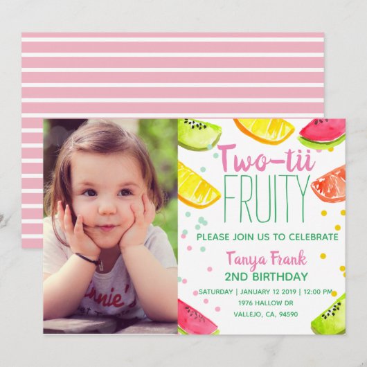 Kind 2e verjaardag uitgenodigd kaart (Voorkant / Achterkant)