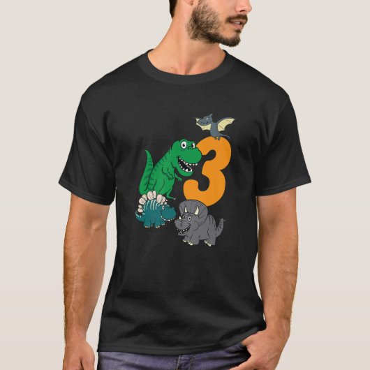 Kind 3 jaar oud dinosaurus 3e verjaardag B T-shirt (Voorkant)