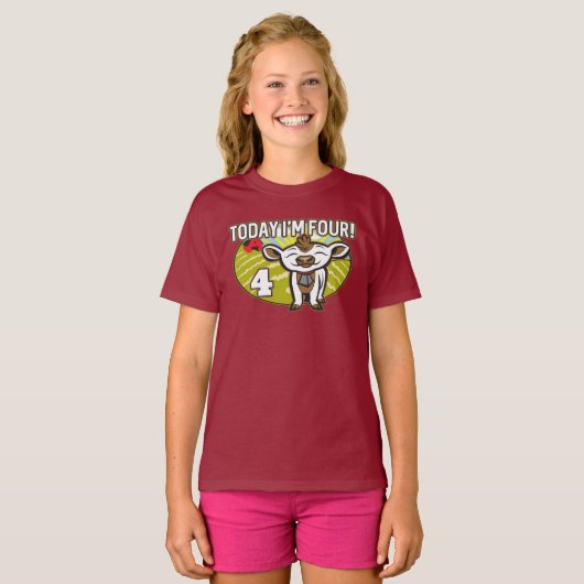 Kind 4 jarig vandaag ben ik 4! Schattigee Koe T-shirt (Voorkant volledig)