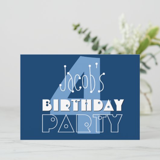 Kind 4e verjaardag Aangepaste naam Modern Navy Blu Kaart (Staand voorkant)