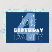 Kind 4e verjaardag Aangepaste naam Modern Navy Blu Kaart (Voorkant / Achterkant)