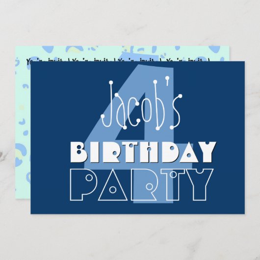 Kind 4e verjaardag Aangepaste naam Modern Navy Blu Kaart (Voorkant / Achterkant)