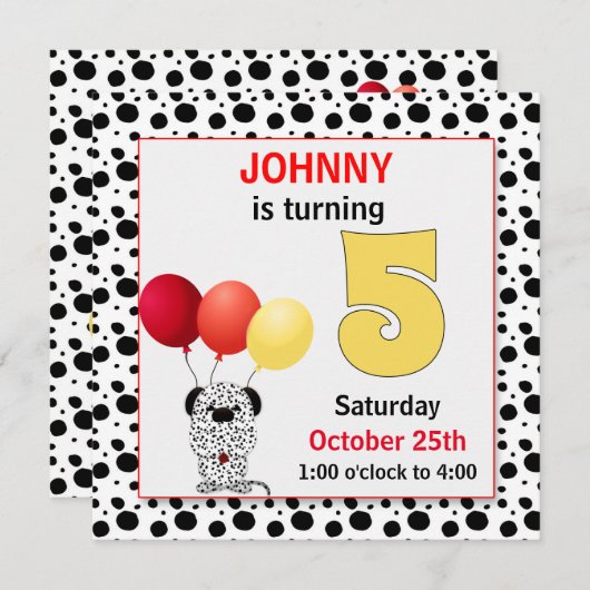 Kind 5th Birthday Red en Yellow Dalmatian Kaart (Voorkant / Achterkant)