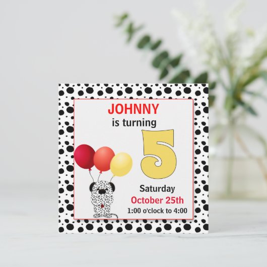 Kind 5th Birthday Red en Yellow Dalmatian Kaart (Staand voorkant)
