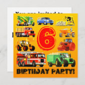 Kind 6th Birthday Custom Construction Truck Party Kaart (Voorkant / Achterkant)