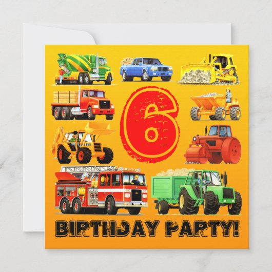 Kind 6th Birthday Custom Construction Truck Party Kaart (Voorkant)