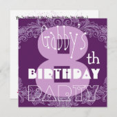 Kind 8e verjaardag Aangepaste naam Modern Paarse r Kaart (Voorkant / Achterkant)