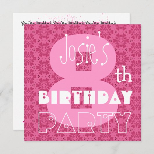 Kind 8e verjaardag Aangepaste naam Modern Roze Kaart (Voorkant / Achterkant)