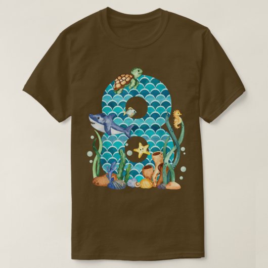 Kind 8e Zee op de geboorte Aquarium 8 T-shirt (Design voorkant)