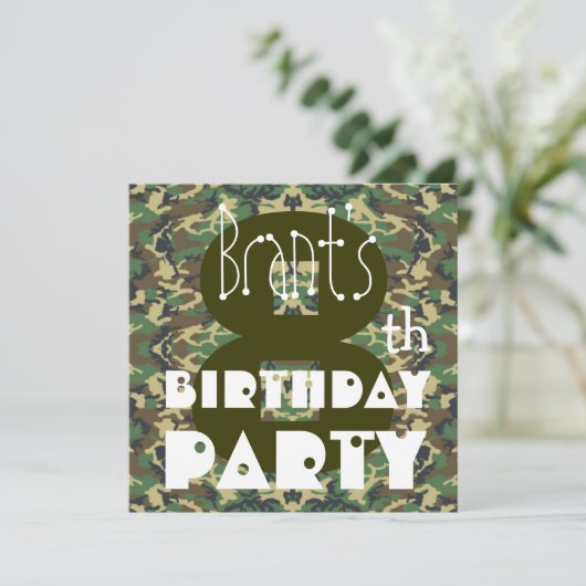 Kind 8th Birthday Custom Name CAMO V03 Kaart (Staand voorkant)