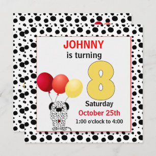Kind 8th Birthday Red en gele Dalmatian Invita Kaart