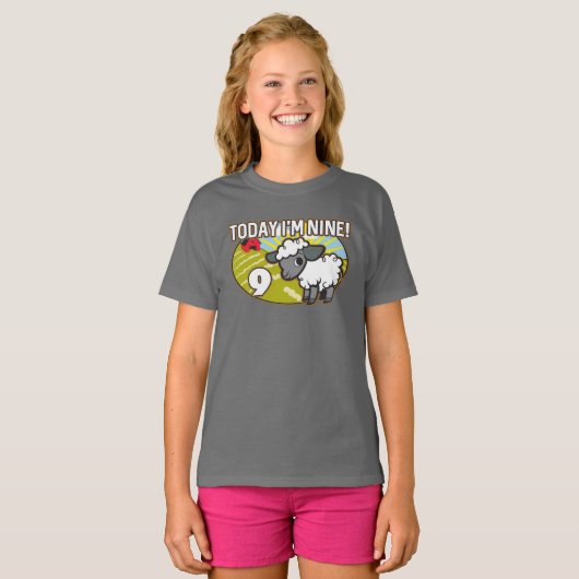 Kind 9 jarig vandaag ben ik 9! Schattige lam T-shirt (Voorkant volledig)