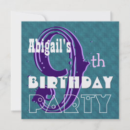 Kind 9e Verjaardag Custom Name Paarse Blauwgroen V Kaart