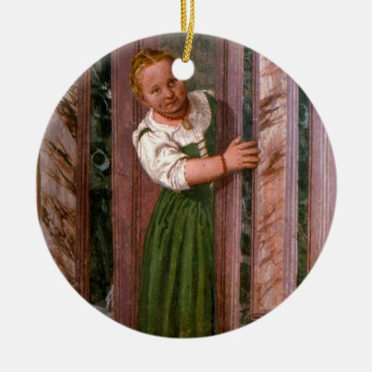 Kind aan de deur, van de Sala a Crociera, c.156 Keramisch Ornament (Voorkant)
