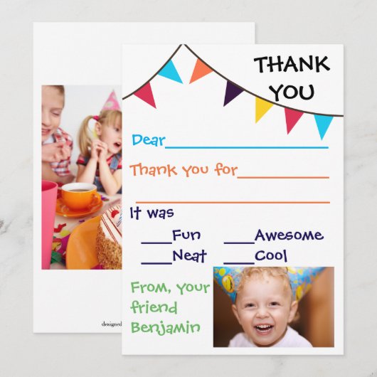 Kind - Aangepast gecomprimeerd - Kaarten voor dank (Voorkant / Achterkant)