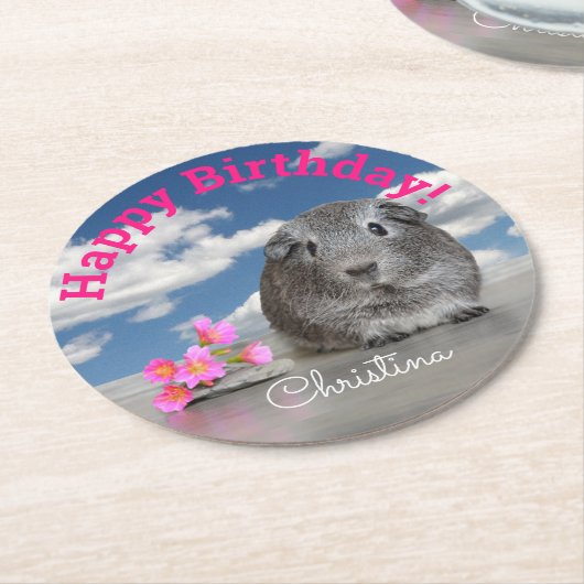 Kind: Aangepaste Birthday Party Guinee Varkenbloem Ronde Kartonnen Onderzetter (Gebogen)